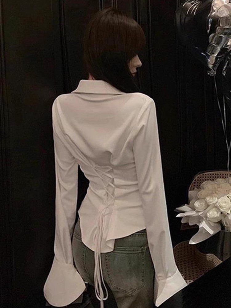 Niche White Long-sleeved Shirt With Inner Design