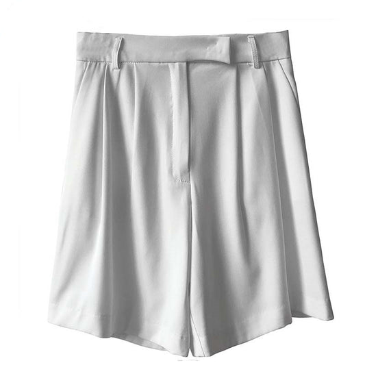 Women's High-Waist Straight Casual Wide-Leg White Suit Shorts