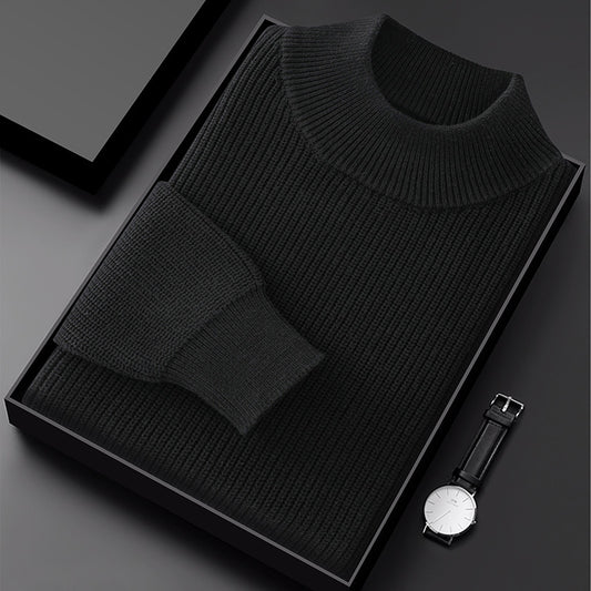 Men's Half Turtleneck Diamond Pattern Thickened Pullover Long Sleeve Base Layer Thermal Men's Clothing
