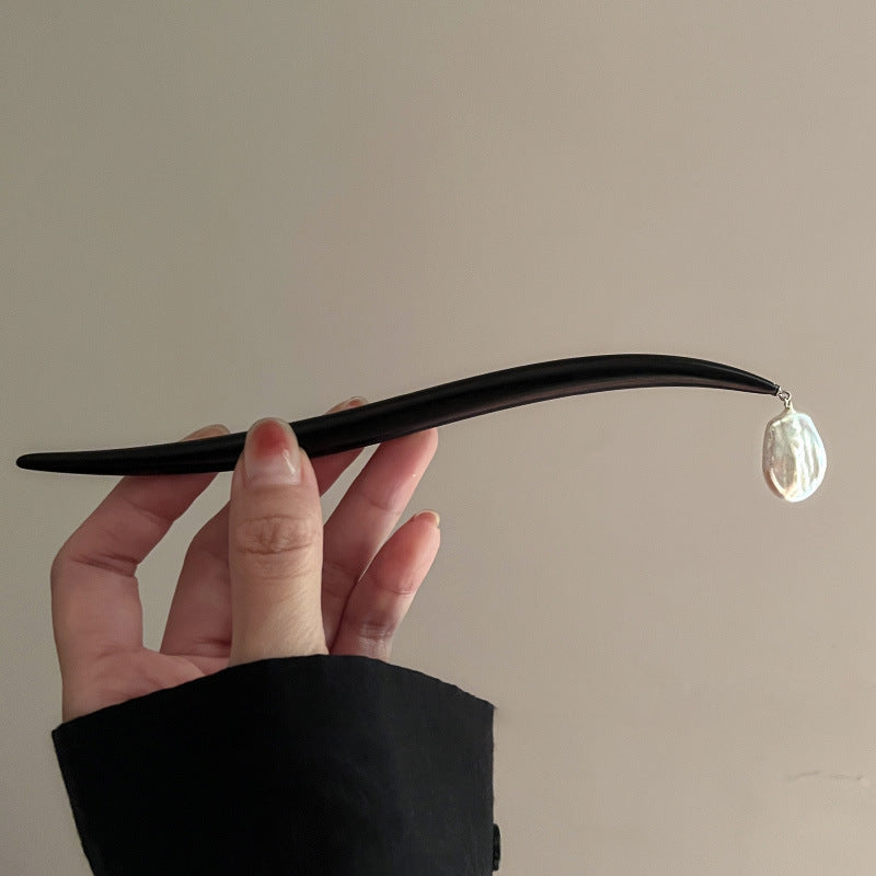 Classic Baroque Pearl Sandalwood Plate Hairpin