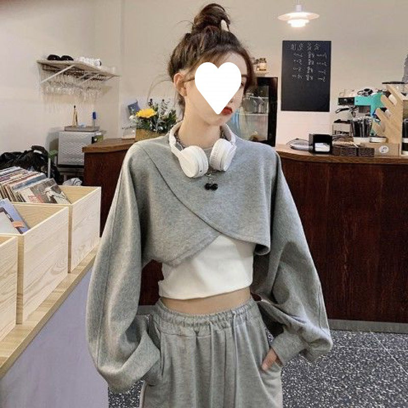 Irregular Short Long-sleeved Sweater Women's Vest Two-piece Set