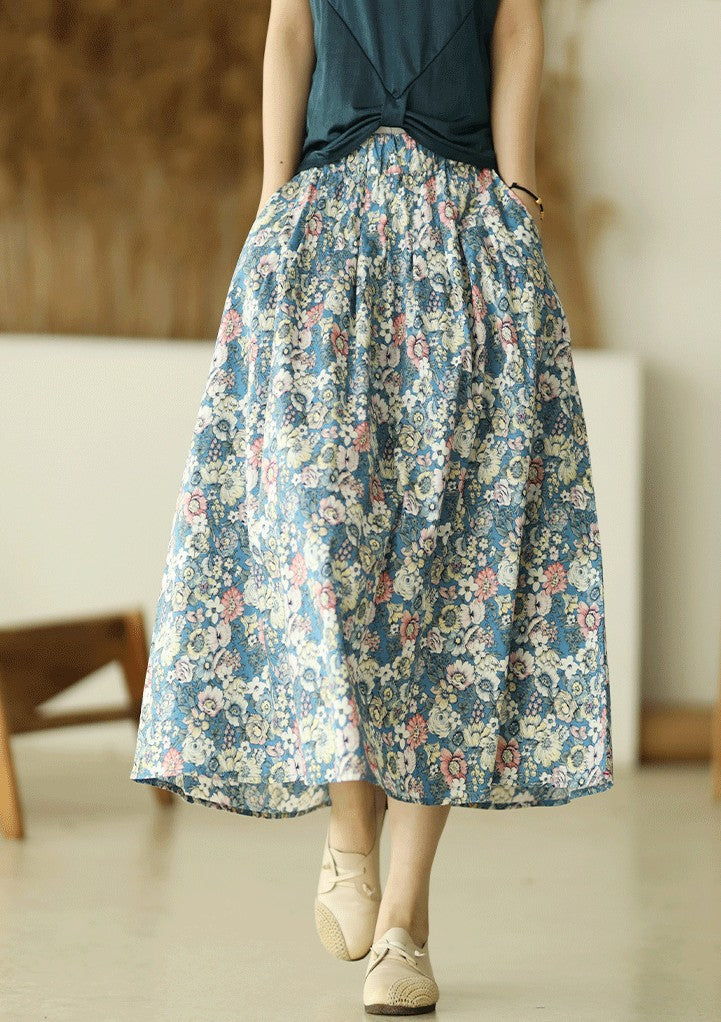 High Waist Retro Printed A- Line Loose Floral Skirt