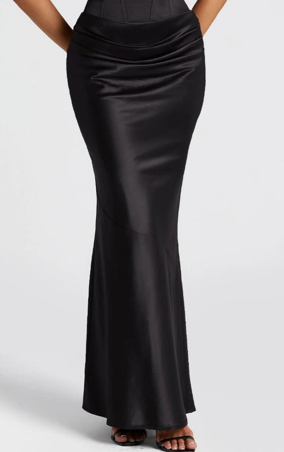 Hot Drill Temperament Spicy Girl Strappy Sexy Bustier Tight Top Long Satin Skirt