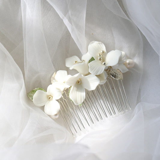 Ceramic Flower Hair Comb Bridal Headwear