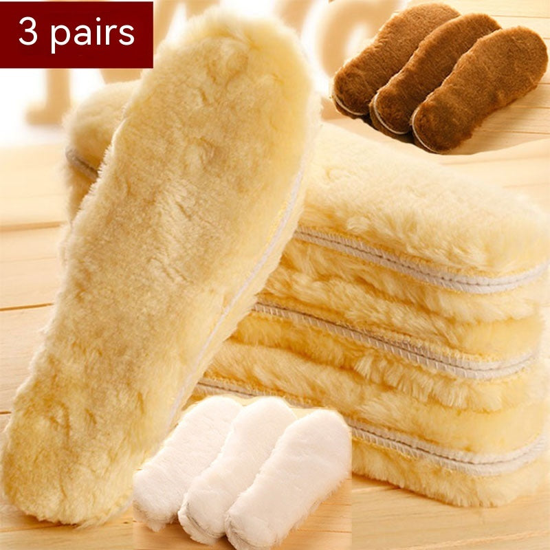Of Cotton Insole Wool-like Thickened Deodorant Fleece Damping Thermal Insole 3 Pairs