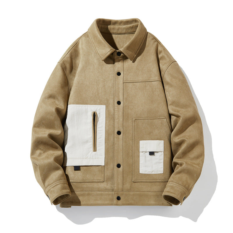 Suede Fabric Jacket Men's Spring And Autumn Fashion Brand Youth Casual Loose Lapels Coat Top Men's Clothing