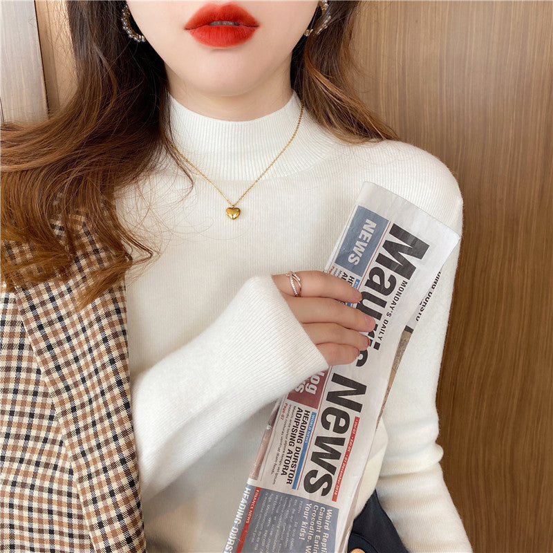 Half High Collar Inner Lining Bottom Sweater Slim Fit Fit Long Sleeved Sweater