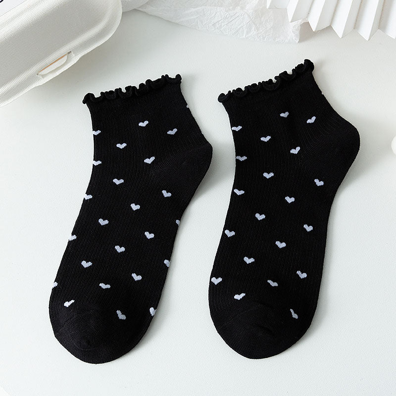 Women's Simple Japanese Lace Love Short Socks