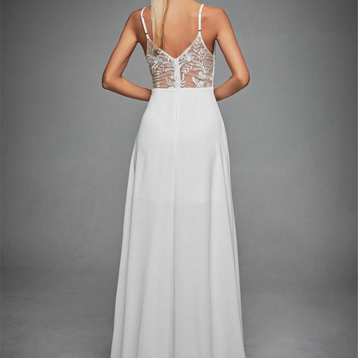New Lace V-Neck Strap Evening Gown
