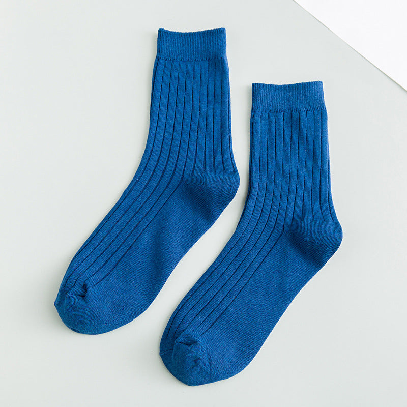 Men's Cotton Socks Solid Color Vertical Stripes Middle Tube