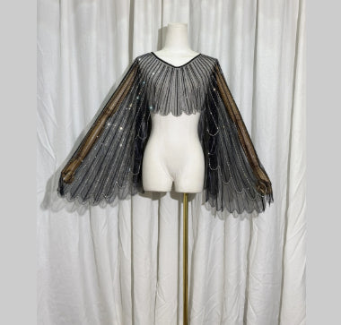 Womens Beaded Diamond-studded Shawl Cape With Wing-like Design An Outerwear Top