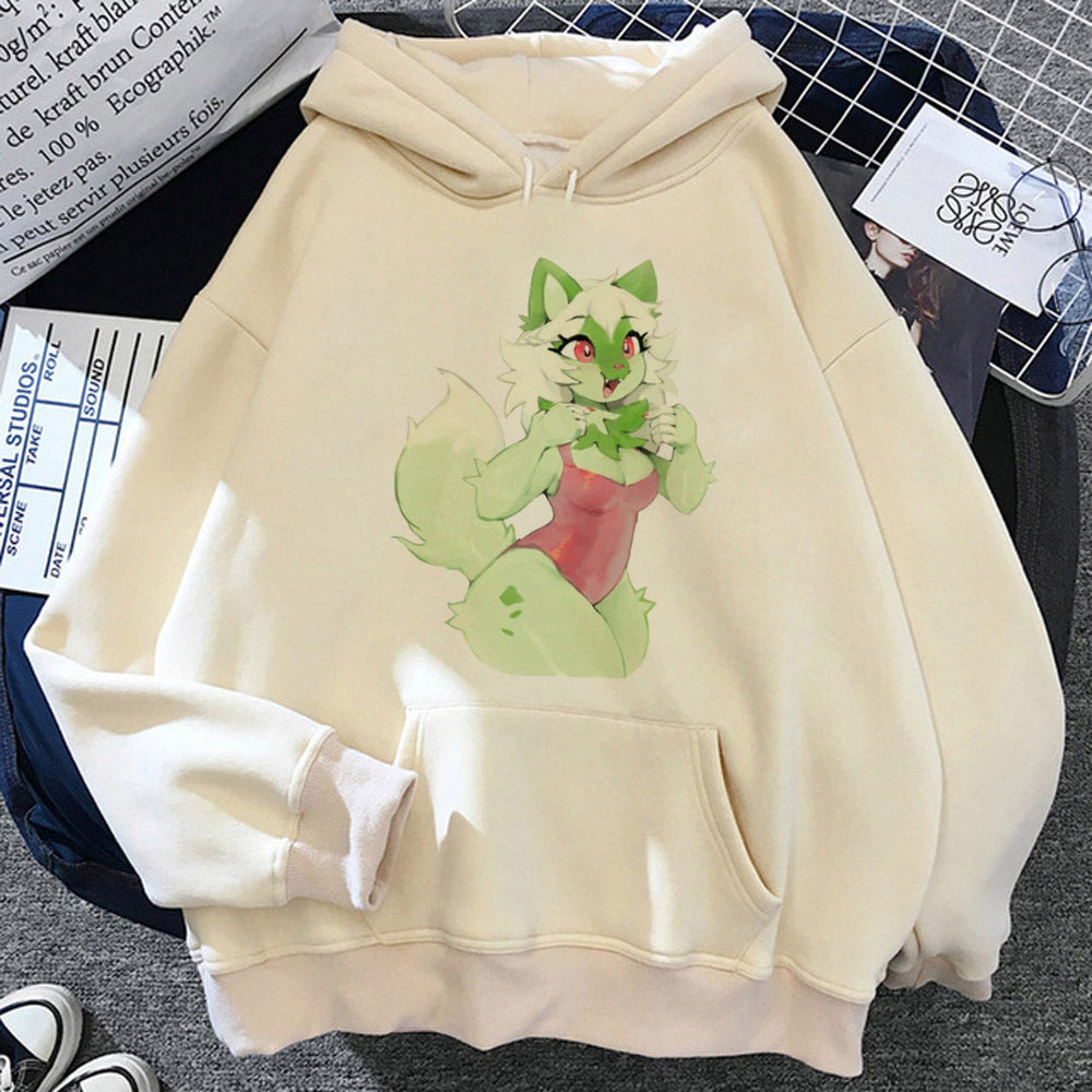Furry Hættetrøje Ungdommeligt Y2K Mønster Kawaii Athleisure Teen