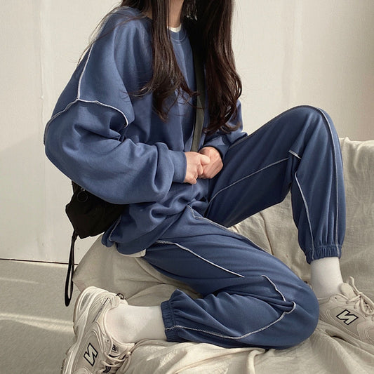 Womens Long-Sleeve Top And Pants Two-Piece Set Fashionable Casual Sportswear