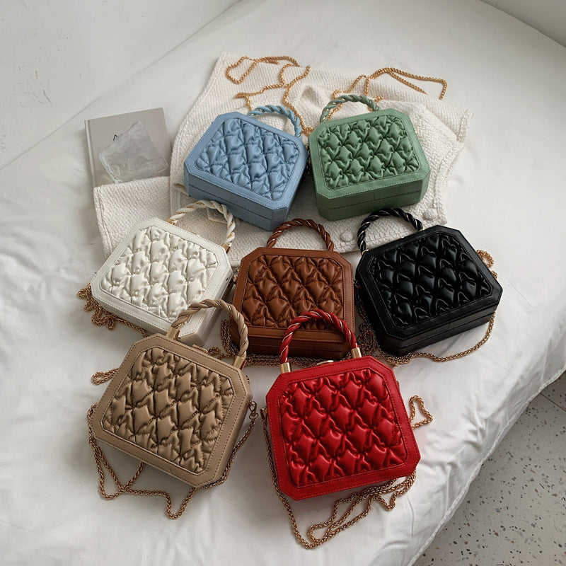 Fashion PU Stereotyped Small Square Bag Korean Style Temperament Chain