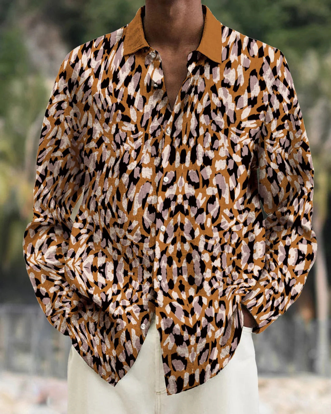 Gradient Digital Printing Lapel Long Sleeve Shirt Men