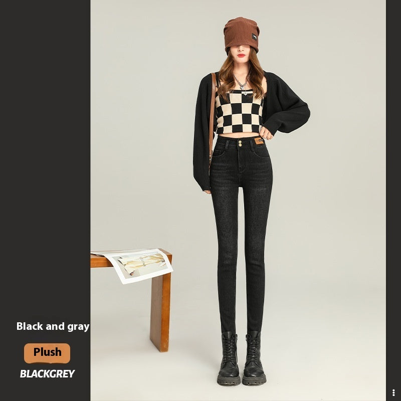 Fleece-lined Thick Jeans Women's Slim Fit