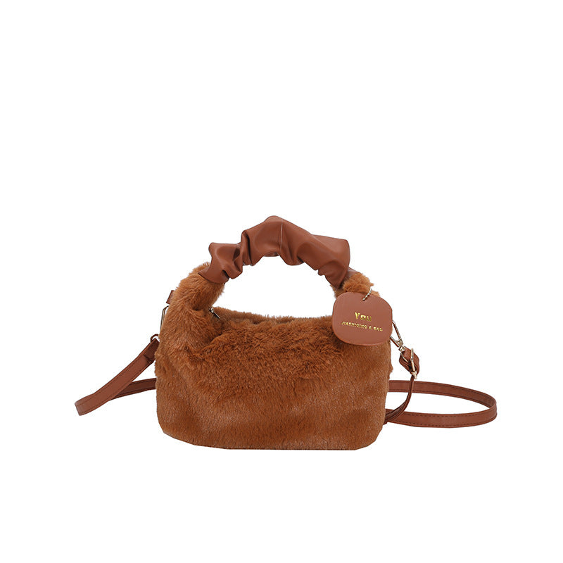 Plush Pleated Handbag Women's One Shoulder Crossbody Bag