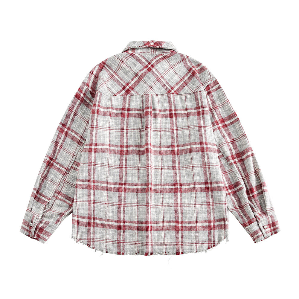 American Retro Plaid Shirt Men's Loose Casual Long Sleeves