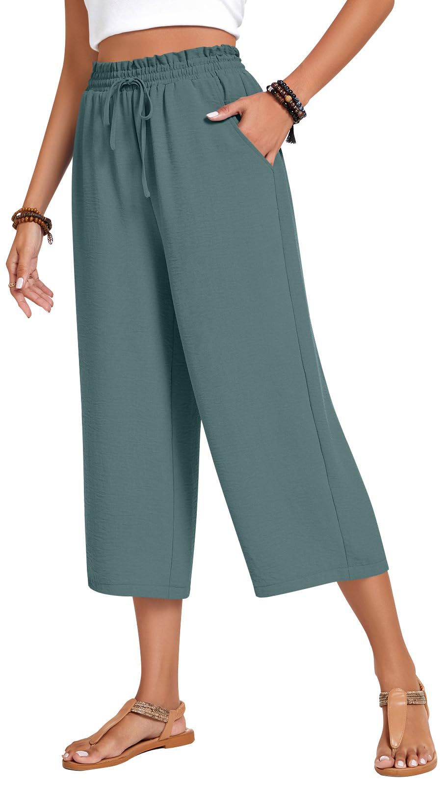 Loose-fitting Casual Wide-leg Pants With Pockets And A High Waist