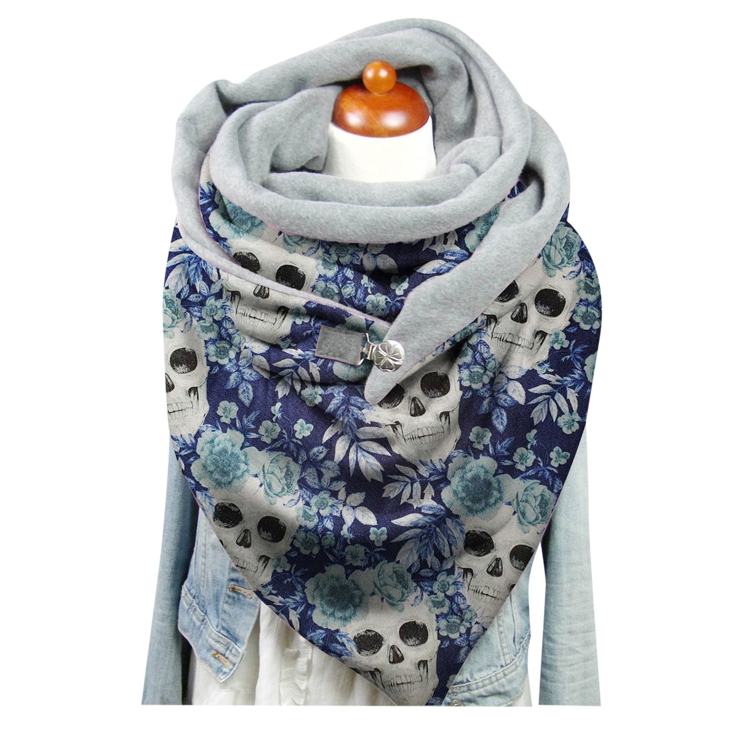 Female Plush Skull Print Long Halloween Button Bib