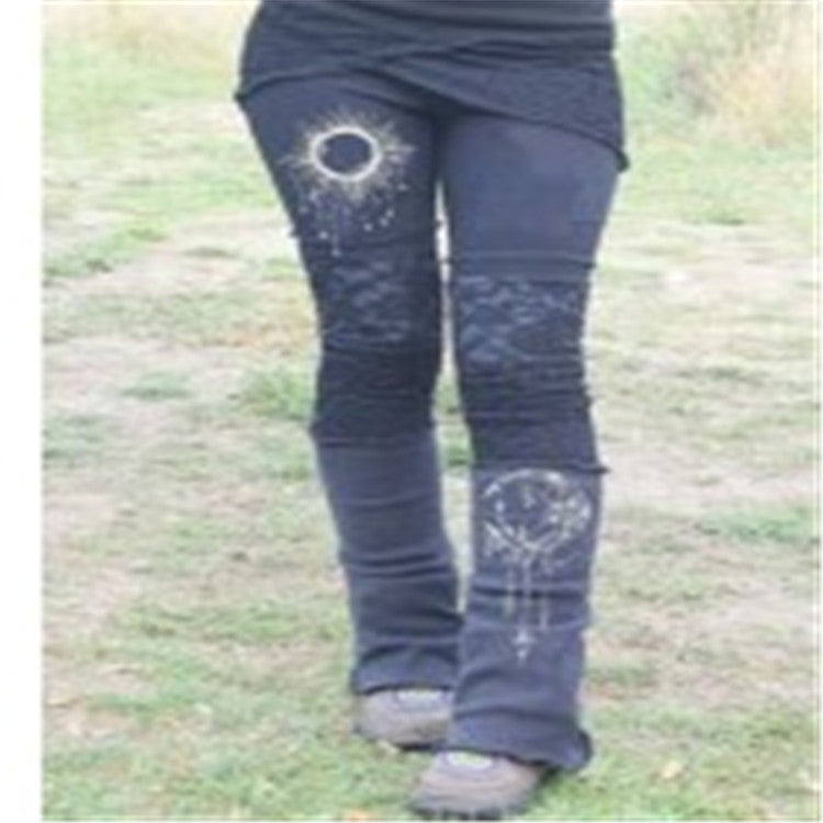 European And American Style Lace Printed Patchwork Stretch Leggings
