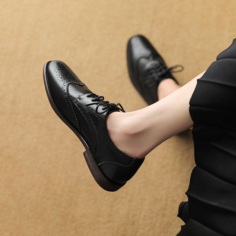 Womens British-style Lace-up Low-heeled Peep-toe Shoes