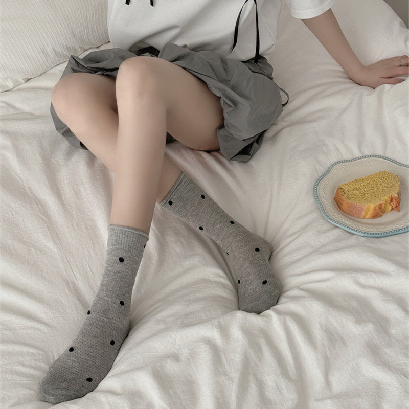 Thin Mesh Polka Dot Hollow Out Mid-calf Length Loose Socks Breathable Sweat Absorbing