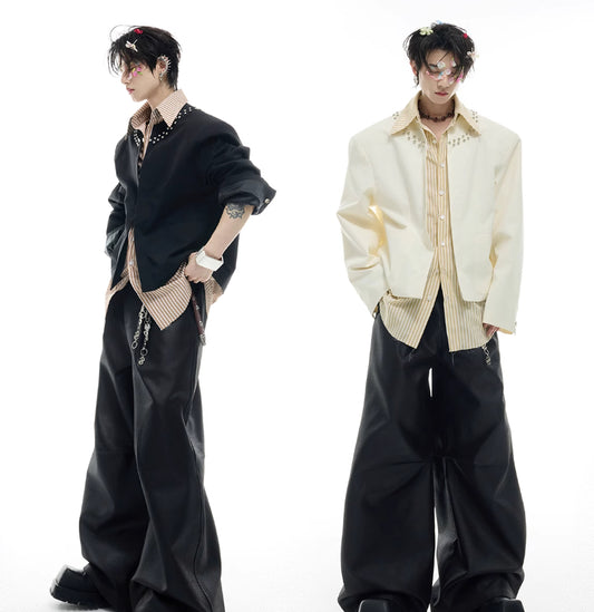 Niche Fake Two-piece Striped Stitching Shirt