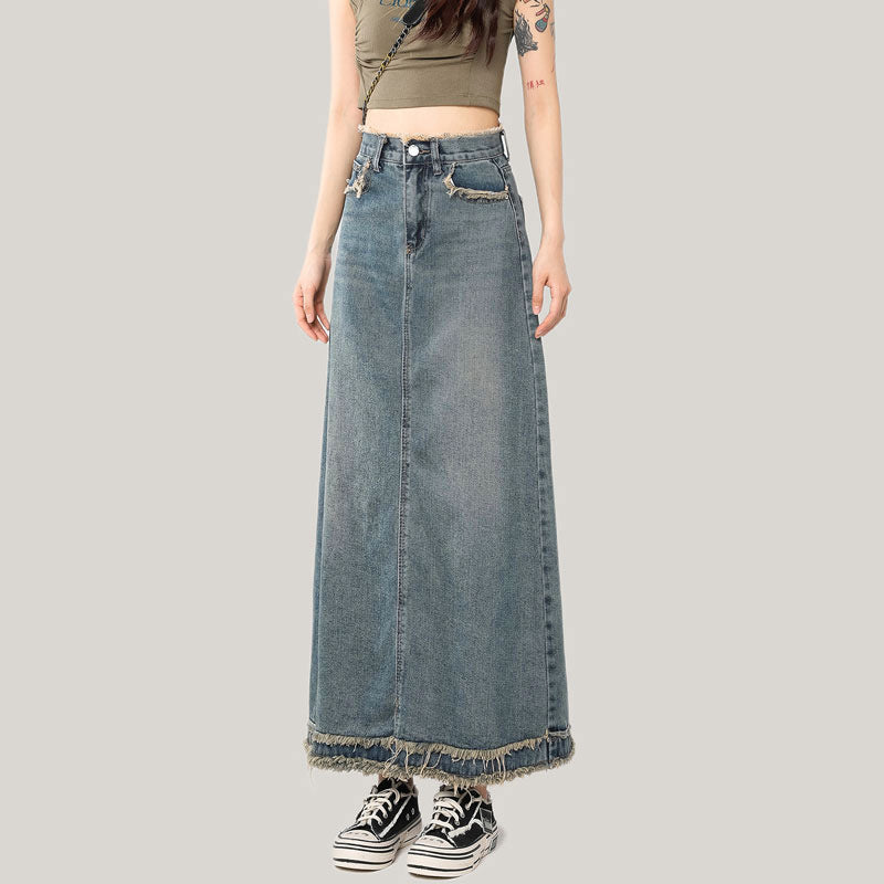 Female Summer Retro A- Line Sheath Niche Flab Hiding Mid-length Skirt Thin