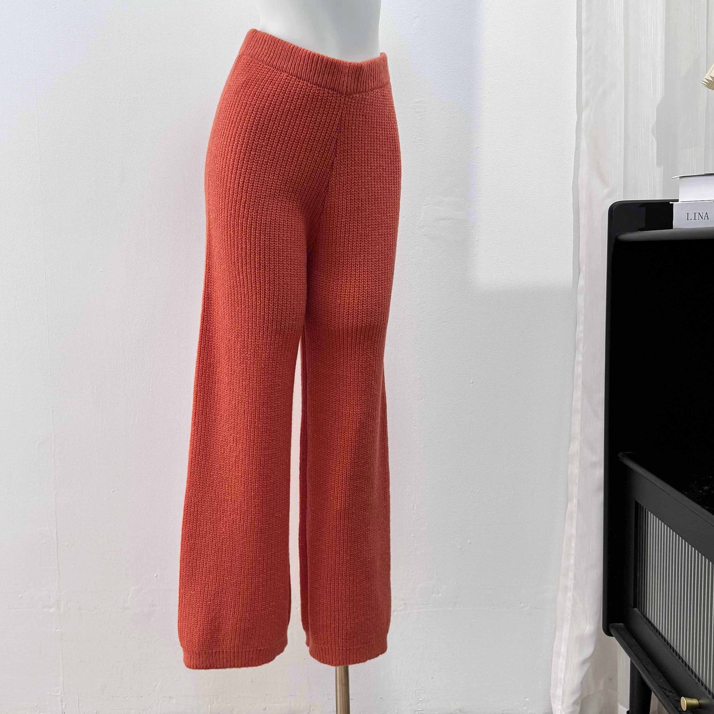 Women's Pants Woven Wool Pants Casual Straight Wide Leg Pants Mid-high Waist Trousers