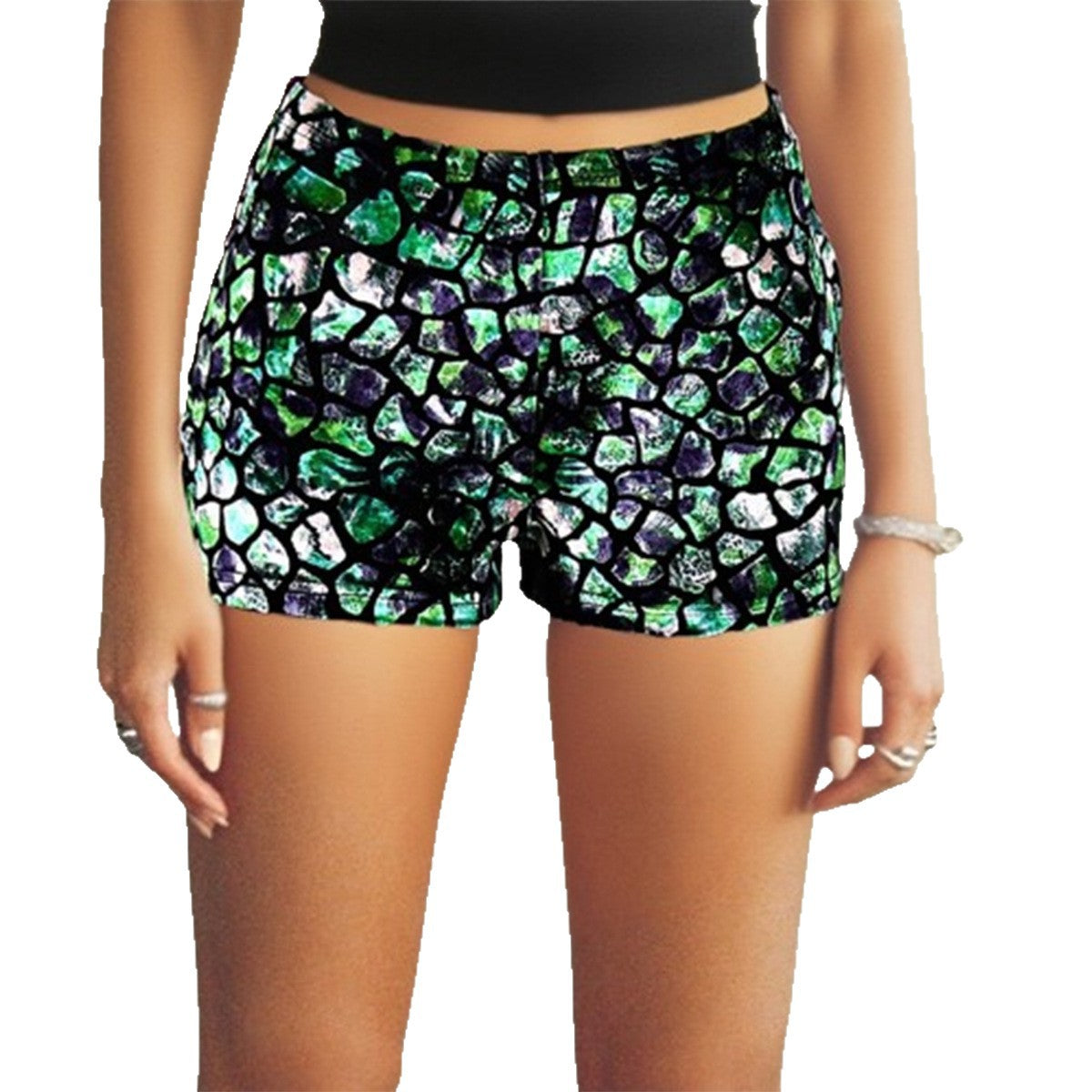 Elegant Slimming Statement Print Color Block Sizzling Hot Shorts For Women