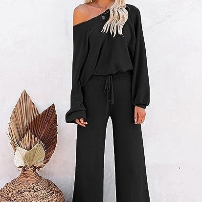 Casual Solid Color Long-sleeved Trousers Two-piece Set