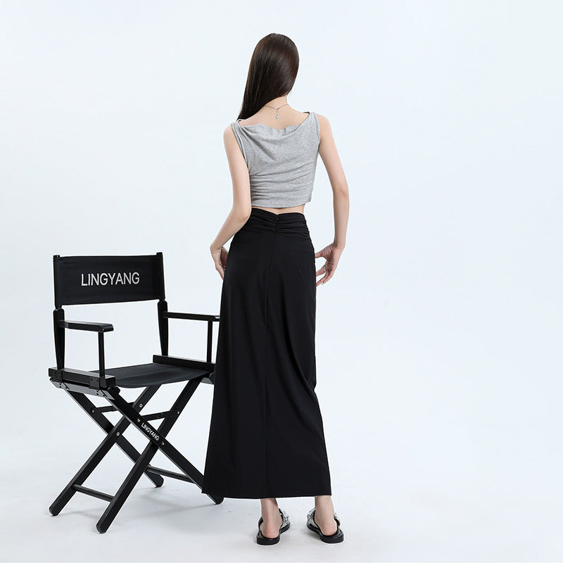 Summer New High Waist Slimming Slit Hemline At Hem Asymmetric Skirt