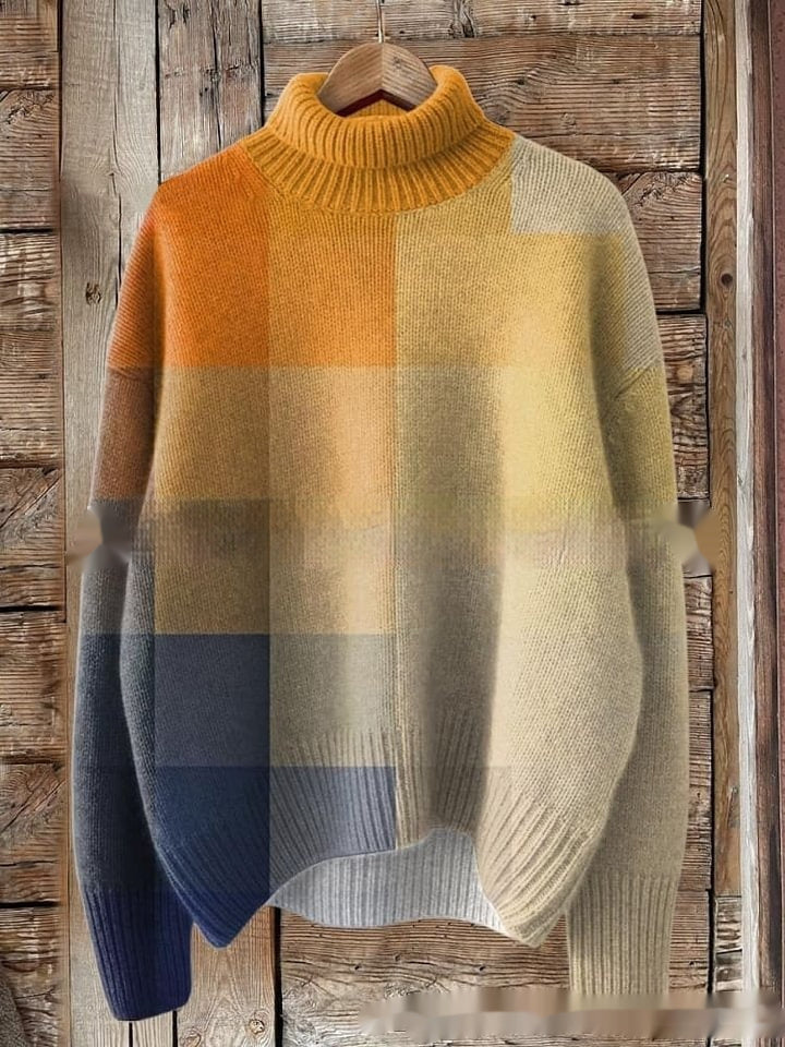 Printing Casual Cloak Turtleneck Pullover Women Abstract