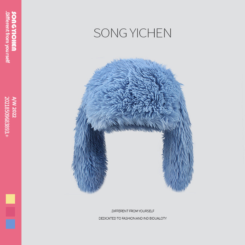 Long Haired Rabbit Ear Plush Hat Sweet Cute And Warm