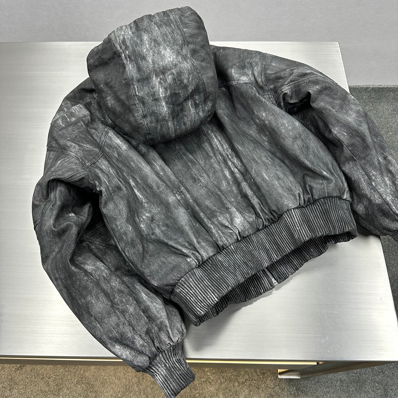Ink-wash Shibori Hooded Jacket With Astronaut Design And Quilted Lining