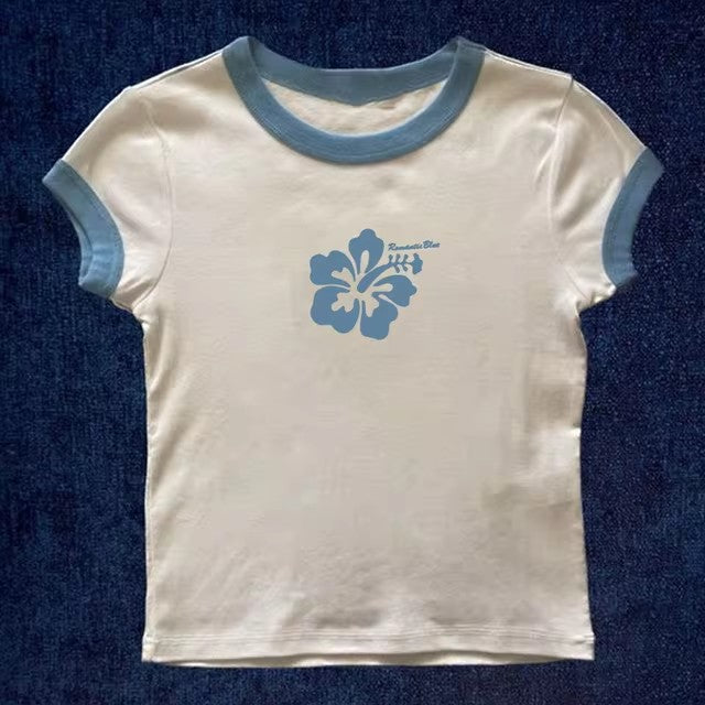 Flower Letter Printed Casual Short Sleeve