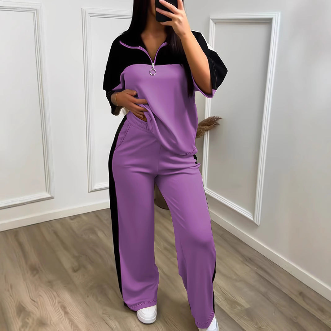 Womens Color-Block Minimalist Casual Chic Sportswear Set