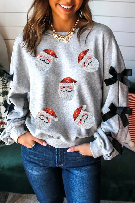 Car Sequin Shining Patch Ribbon Slit Long Sleeve Women