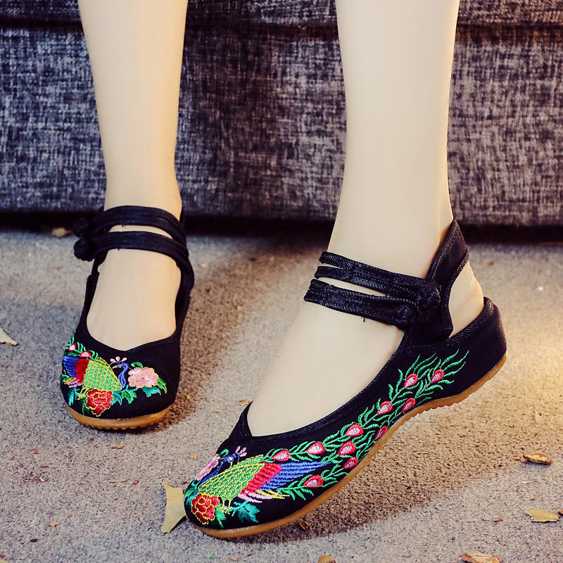 Ethnic Style Embroidered Slippers With Beef Tendon Sole