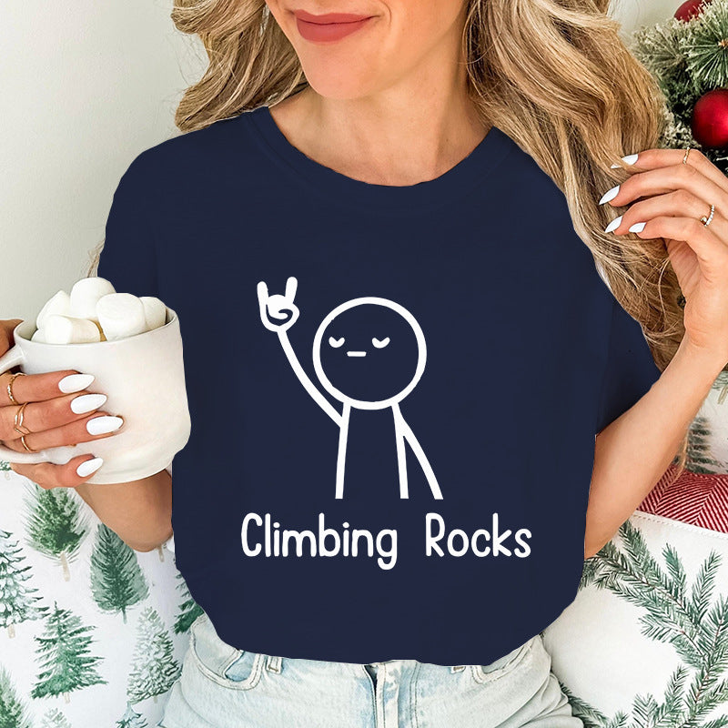 Climbing-Print T-Shirt Casual Short-Sleeve Top