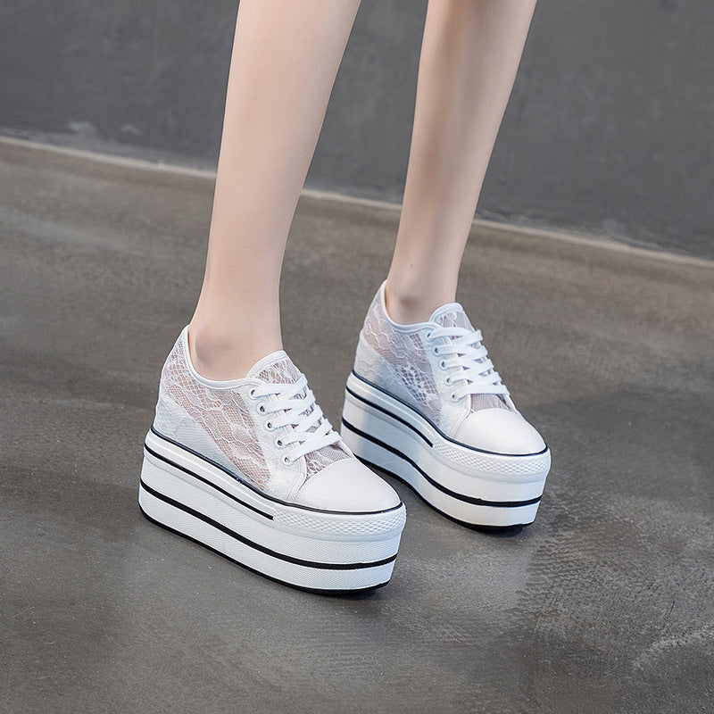 Lace Hollowed Breathable Inner Heightening Shoes