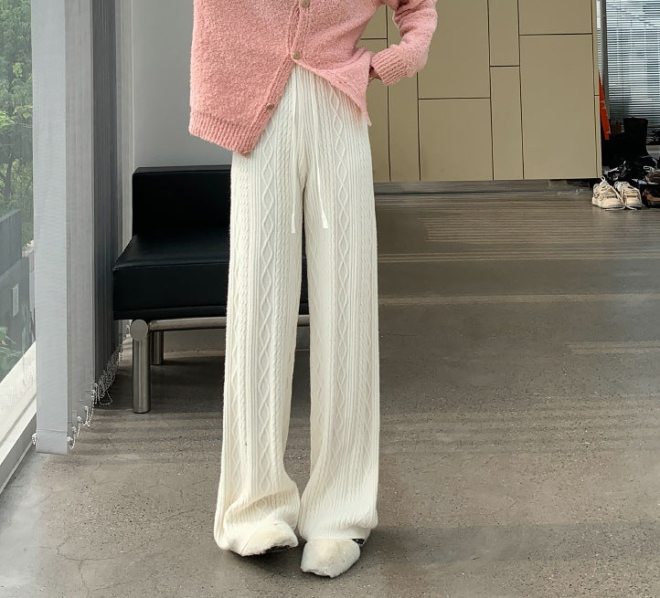 Soft Glutinous Knitted Wide Leg High Waist Slimming Lace-up