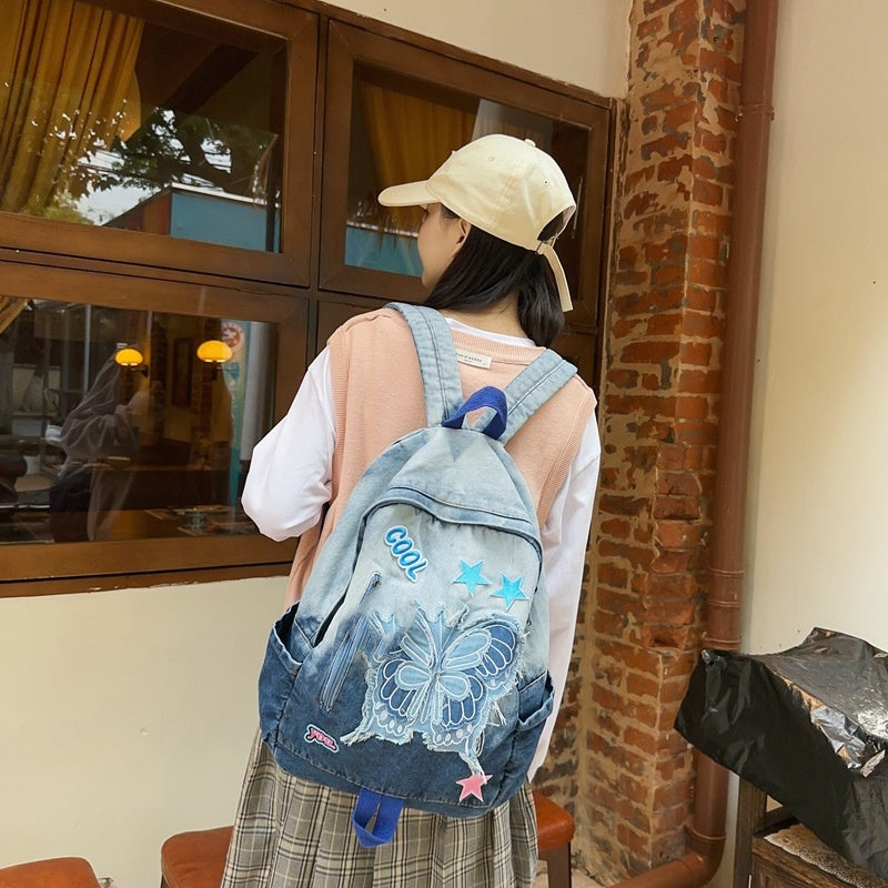 New Value Gradient Denim Backpack Women's Large Capacity