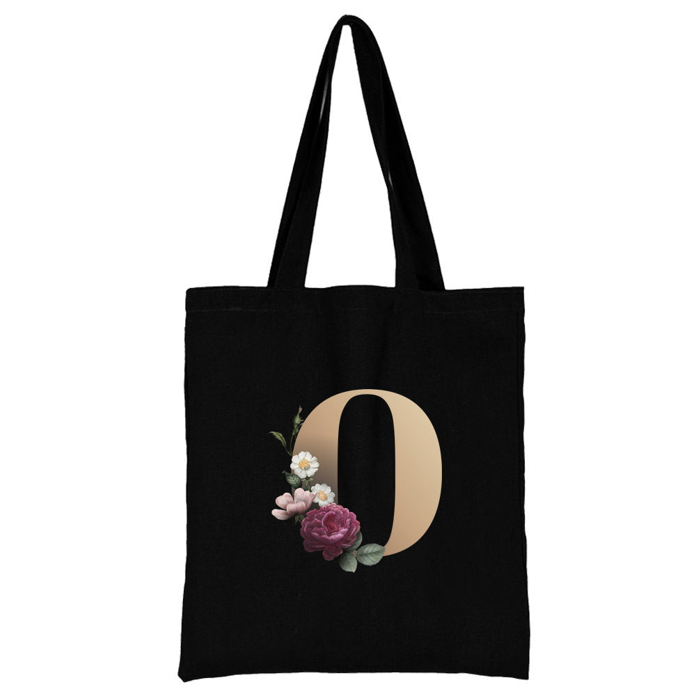 English Alphabet Flower Printed Canvas Bag