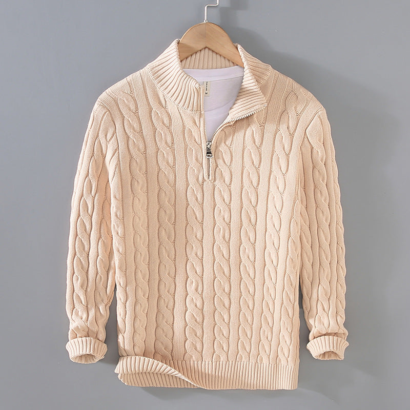 Half-high Neck Thickened Thick Needle Men's Sweater Zip Loose Pullover Knitwear