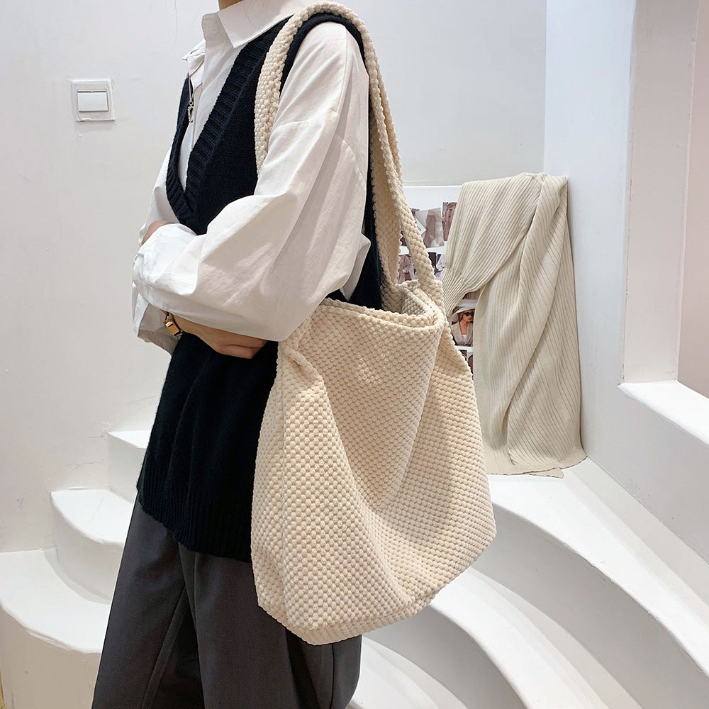 Solid Corduroy Shoulder Bag Simple And Light For Women