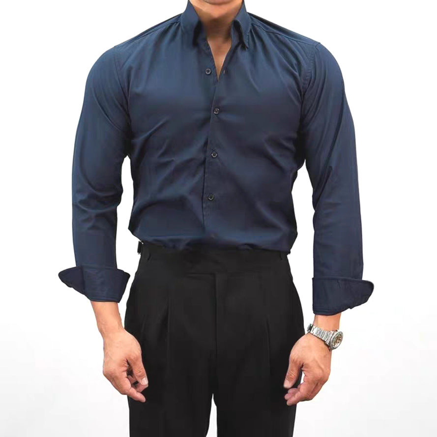 Casual Solid Color Workwear Shirt Men