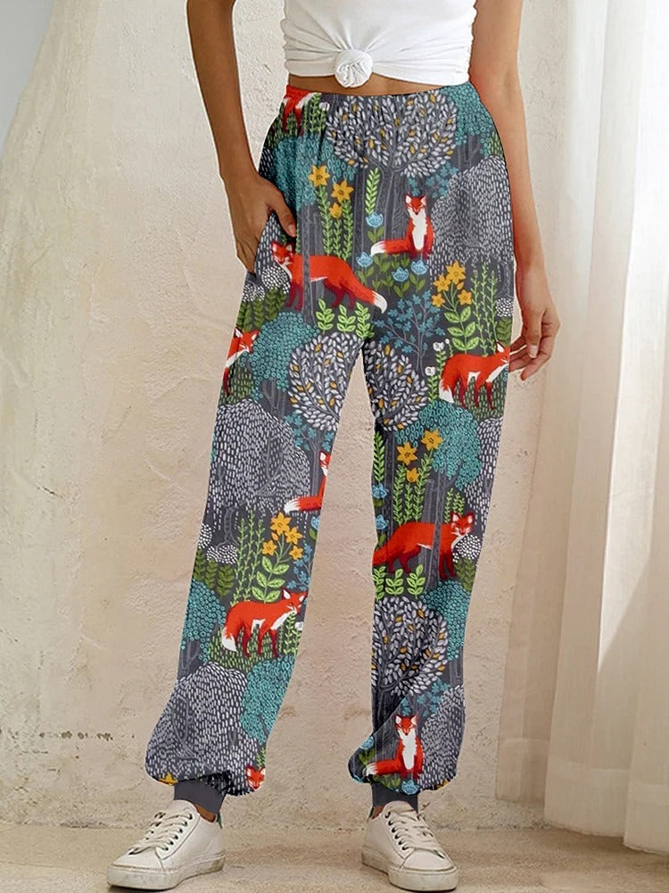 Animal-themed Digital-print High-waisted Harem Pants