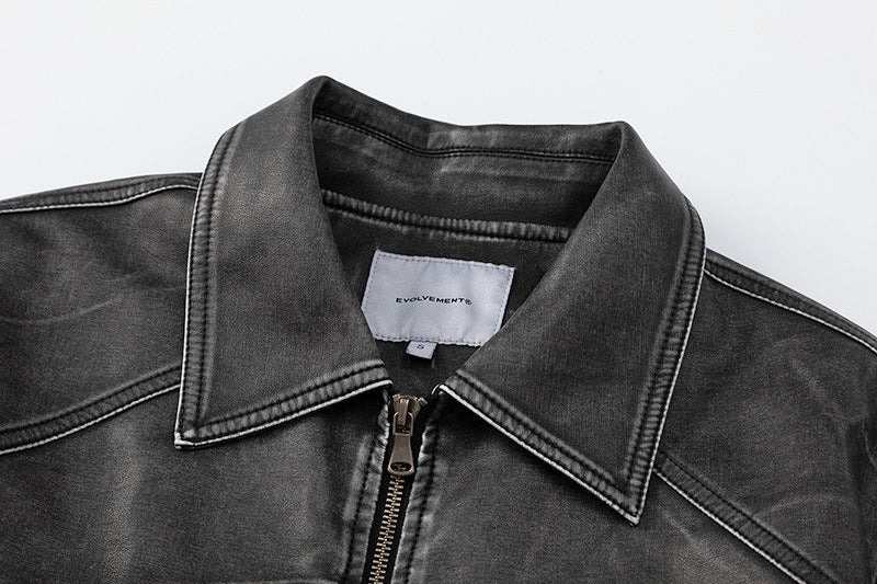 Same Style Maychao Special-interest Design Distressed Wash Leather Jacket Coat